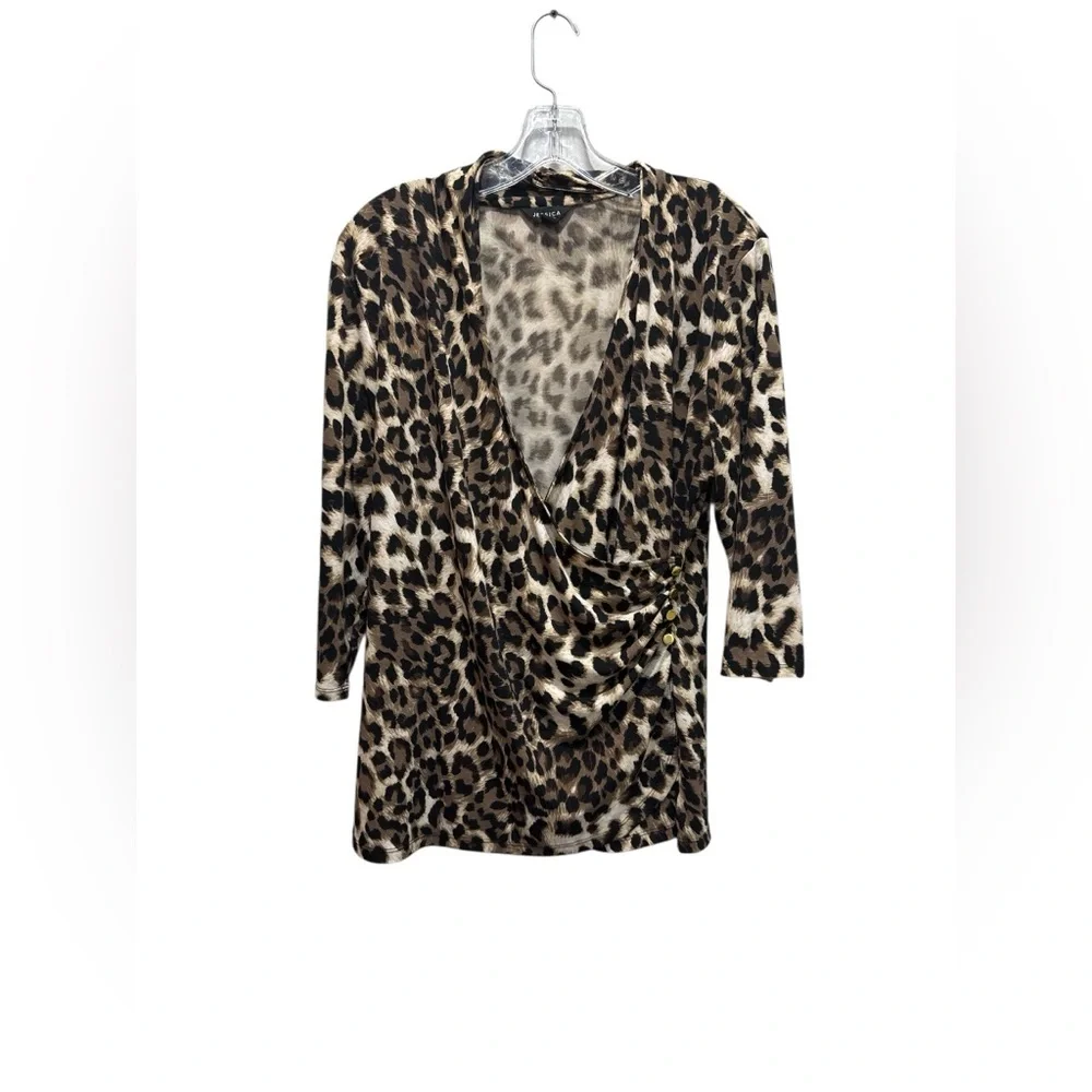 Jessica Leopard Print Faux Wrap Top | Size L (14–16) - Picture 3 of 5